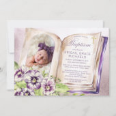 Invitation Violets Violets Violets Archés Photo Baptême uniqu (Devant)