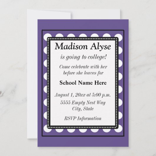 Invitation violette avec points blancs pour le dép (Devant)