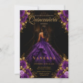 Invitation violette et dorée pour Quinceanera (Devant)