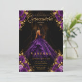 Invitation violette et dorée pour Quinceanera (Debout devant)