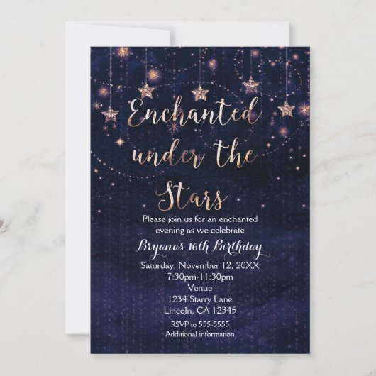 Invitation violette et or sous les étoiles enchant (Devant)
