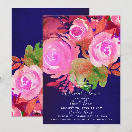 Invitation Violette Florale Moderne de Printemps pour une Mar (Devant / Derrière)