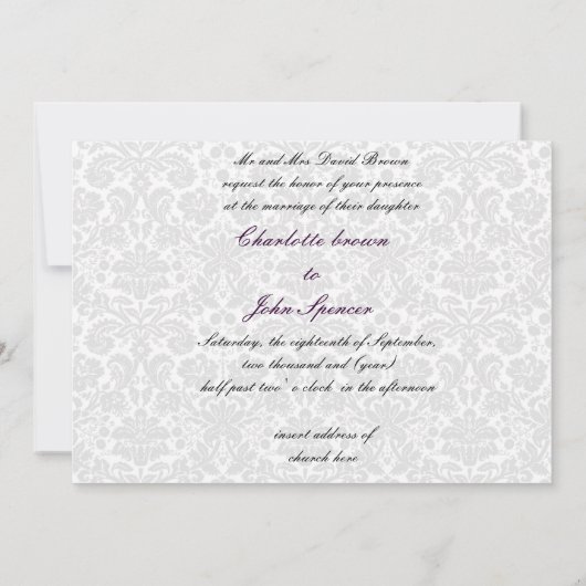 invitation violette mariage damassé (Dos)