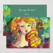 Invitation VIOLINISTE FILLE, VIOLIN ET CAT Sweet 16 Anniversa (Devant / Derrière)