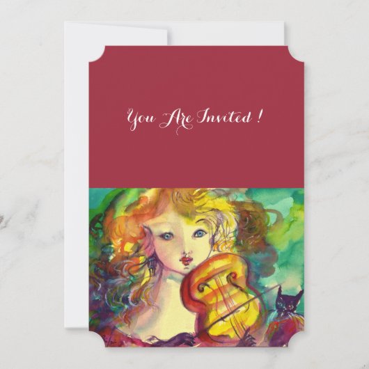 Invitation VIOLINISTE FILLE, VIOLIN ET CAT Sweet 16 Anniversa (Devant)