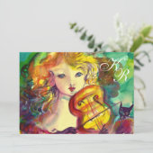 Invitation VIOLINISTE FILLE, VIOLIN ET CAT Sweet! 6 Monogramm (Debout devant)