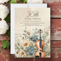 Violon Ancien Fleurs Bleu Poussiéreux 30e Annivers