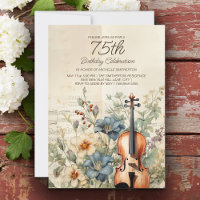 Violon Ancien Fleurs Bleu Poussiéreux 75e Annivers