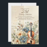 Invitation Violon vintage Dusty Blue Flowers 21e anniversaire<br><div class="desc">Elégante et vintage invitation à la fête du 21ème anniversaire pour les femmes avec un violon assis parmi des fleurs et verdure bleu et crème poussiéreuses. Personnalisez en ajoutant le nom de l'invitée d'honneur, son âge et les informations de son parti. Contactez-nous pour obtenir de l'aide sur la personnalisation ou...</div>