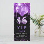 Invitation vip ballon noir violet anniversaire (Debout devant)