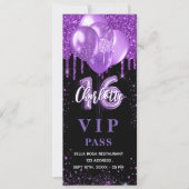 Invitation vip ballon noir violet anniversaire (Devant)