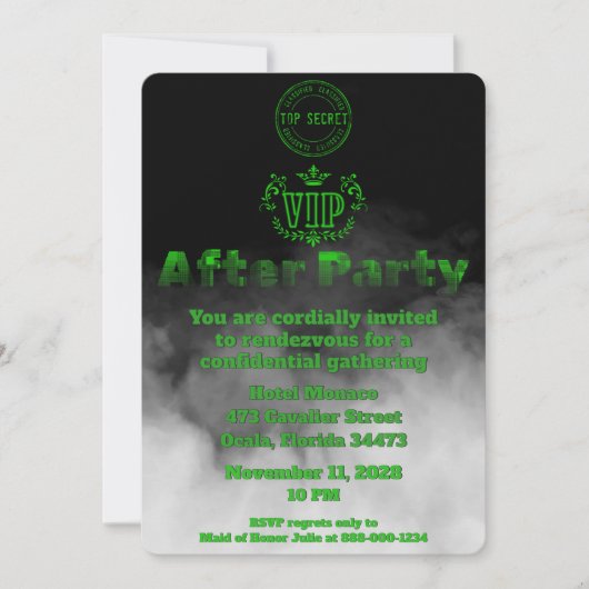 Invitation VIP confidentiel après la fête de mariage (Devant)