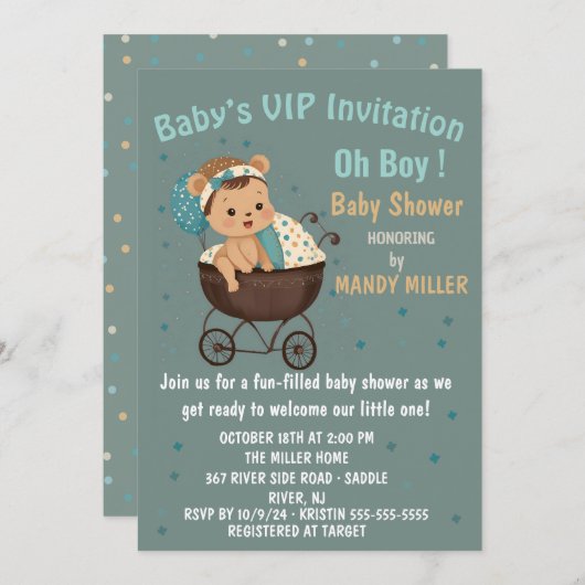 Invitation VIP de bébé Oh Garçon ! (Devant / Derrière)