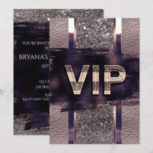 Invitation VIP de fête en violet et métallisé faux