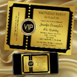 Invitation VIP Golden Ticket fête d'anniversaire<br><div class="desc">Belle invitation à la fête des billets d'or. Vous pouvez facilement customiser cette soirée d'anniversaire de billets VIP or et l'invitation de billets d'événement en ajoutant vos détails dans le style de police et la couleur, le libellé et la disposition de votre choix. Vous pouvez également modifier la couleur de...</div>