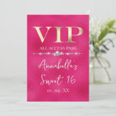Invitation VIP Or en Glamour sur Fond Rose Chaud (Debout devant)