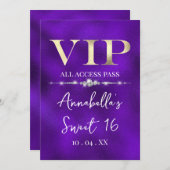 Invitation VIP Or en Glamour sur Fond Violet (Devant / Derrière)