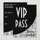 Invitation "VIP Pass" courbe noire "Silver" Glitz (Devant / Derrière)