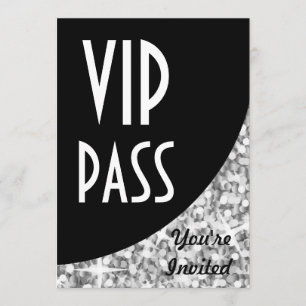 Invitation "VIP Pass" courbe noire "Silver" Glitz