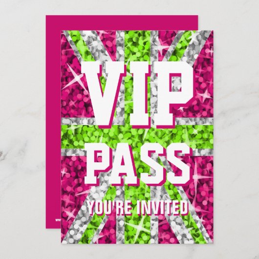 Invitation "VIP PASS" de Glitz UK Lime (Devant / Derrière)