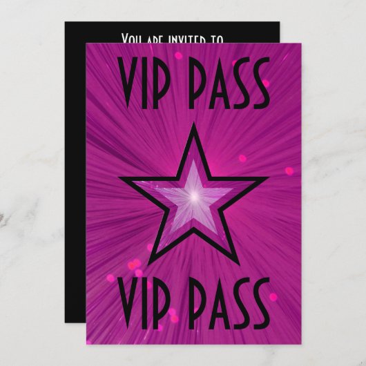 Invitation "VIP PASS" de l'étoile rose noire (Devant / Derrière)