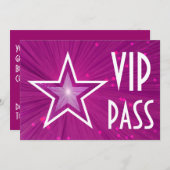 Invitation "VIP PASS" en étoile rose horizontale (Devant / Derrière)