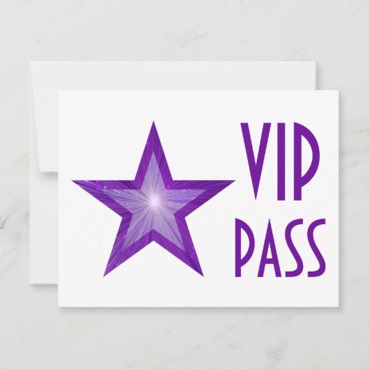 Invitation 'VIP PASS' en violet étoile blanc horiz (Devant)