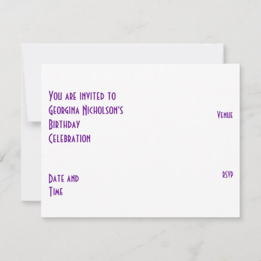 Invitation 'VIP PASS' en violet étoile blanc horiz (Dos)