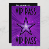 Invitation 'VIP PASS' en violet étoile noir (Devant / Derrière)