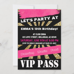 Invitation VIP PASS Girls Dance Party Sleepover Adolescent Gi