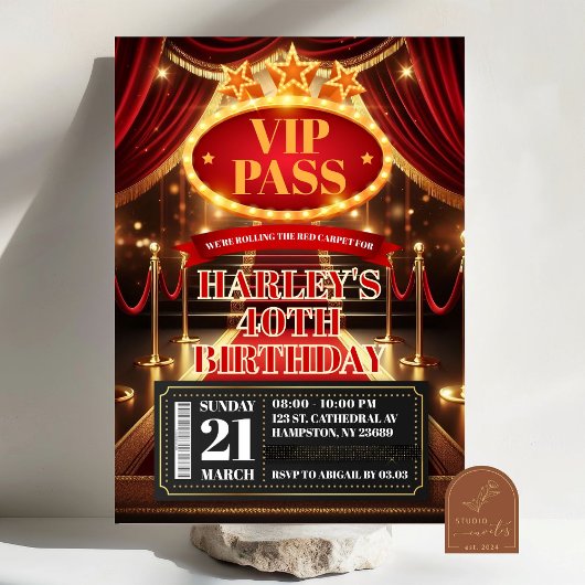 Invitation VIP Pass Glamor Premiere Hollywood Adulte Annivers