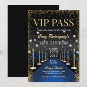 Invitation VIP Pass Hollywood Blue Red Carpet Anniversaire (Devant / Derrière)