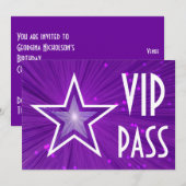 Invitation 'VIP PASS' Purple Star horizontale (Devant / Derrière)