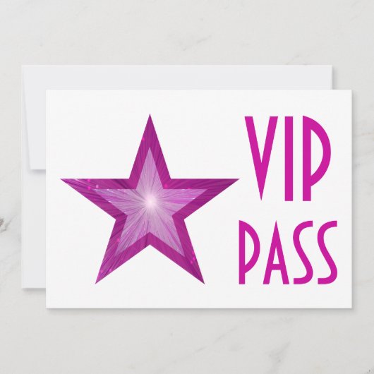 Invitation "VIP PASS" rose étoile blanc horizontal (Devant)