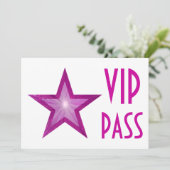 Invitation "VIP PASS" rose étoile blanc horizontal (Debout devant)