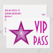 Invitation "VIP PASS" rose étoile blanc horizontal (Devant / Derrière)