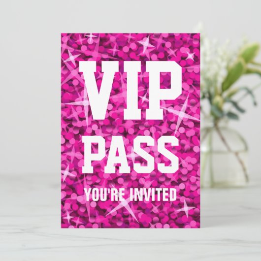 Invitation "VIP PASS" rose Glitz (Debout devant)