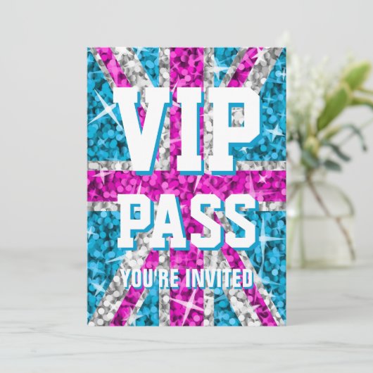 Invitation "VIP PASS" rose Glitz UK (Debout devant)