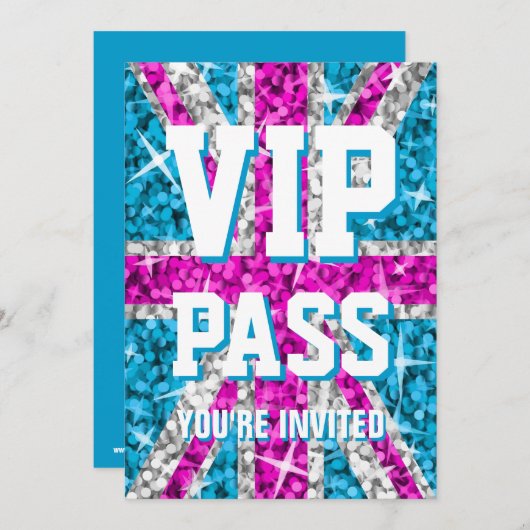 Invitation "VIP PASS" rose Glitz UK (Devant / Derrière)