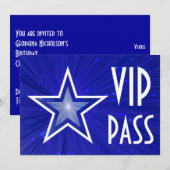 Invitation "VIP PASS" Star bleu foncé horizontale (Devant / Derrière)