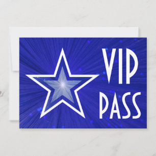 Invitation "VIP PASS" Star bleu foncé horizontale