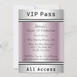Invitation VIP pass Sweet 16 Anniversaire fête Rose blanc