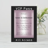 Invitation VIP pass Sweet 16 Anniversaire Fête Rose Noir (Debout devant)