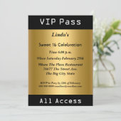 Invitation VIP pass Sweet 16 Anniversaire Party Gold (Debout devant)