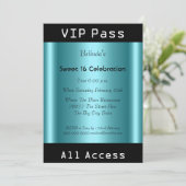 Invitation VIP pass Sweet 16 fête d'anniversaire Noir Turquoi (Debout devant)