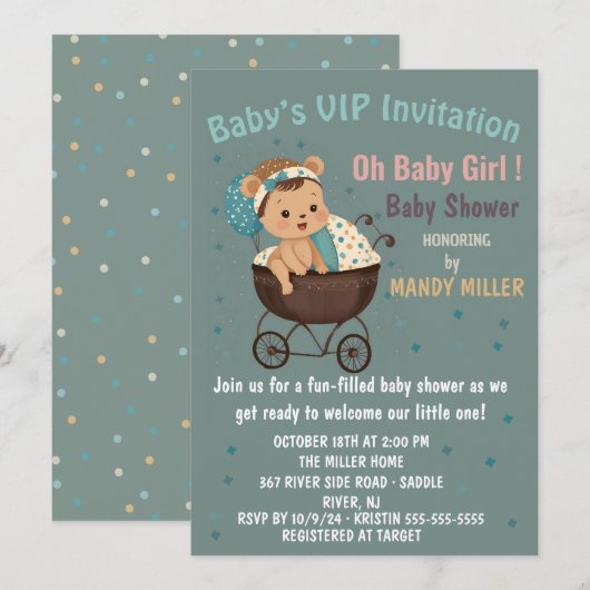 Invitation VIP pour bébé Oh Bébé Fille ! (Devant / Derrière)