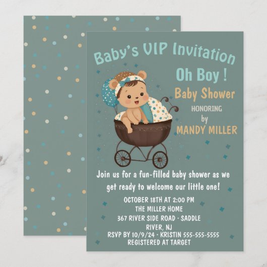 Invitation VIP pour bébé Oh garçon ! (Devant / Derrière)