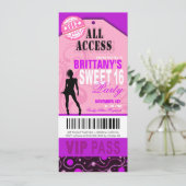 Invitation VIP Sweet 16 rose et violet Ticket Party (Debout devant)