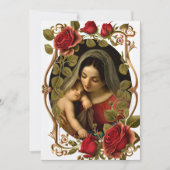 Invitation Virgin and Child Red Roses Roman Catholic Baptism (Devant)