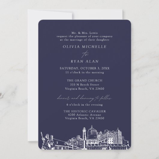 Invitation Virginia Beach Church Mariage Deux emplacements Ma (Devant)